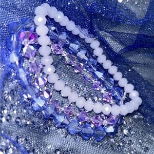 Elegant Blue and Purple Beaded Bracelet Set